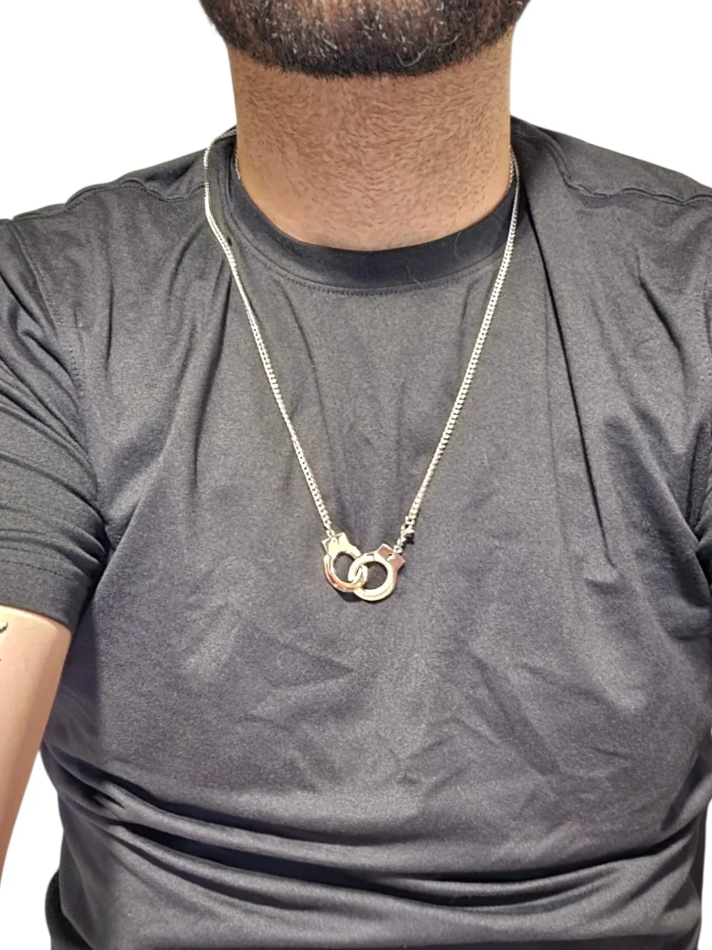 New Stainless Steel Handcuff Pendant Necklace in Silver (Unisex)